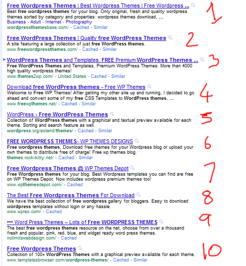 screenshot of google search for "free wordpress themes"